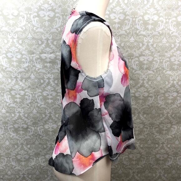 Rachel Roy Small Womens Watercolor Floral Print Sheer Frayed Sleeveless Blouse - Picture 4 of 8
